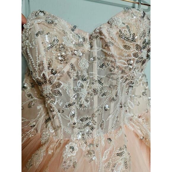 MAC DUGGAL Blush Pink Sheer Corset Hand Beaded Embroidered Ballroom Dress Size 8 - Picture 10 of 16
